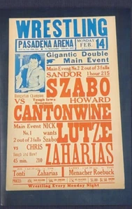 VERY VERY RARE 1938 Wrestling poster SZABO CANTONWINE LUTZE ZAHARIAS Pasadena CA - Picture 1 of 1