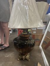 VTG Mid Century Rootbeer Amber Glass Table Lamp With Night Light Large