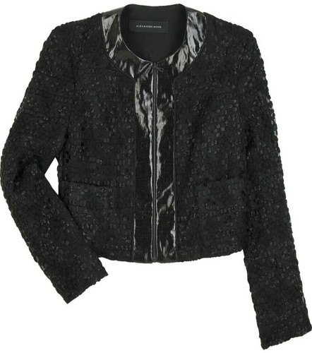 Alexander Wang Giacca Organza Cropped Nera Donna Zip Lana Misto Seta 0