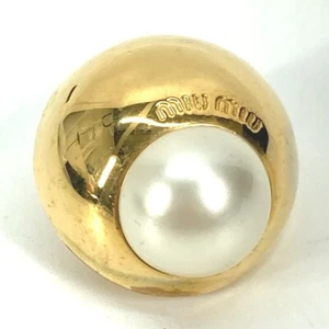 MIUMIU Logo Faux Pearl Ear Cuff Accessories Earrings Metal Gold - Picture 1 of 6
