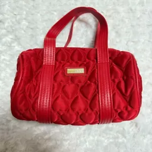 MOSCHINO Heart Quilted Mini Boston Handbag Red Authentic Used Purse FROM JAPAN - Picture 1 of 7