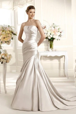 Nuevo vestido de novia La Sposa sirena trompeta sin tirantes satinado tren marfil - talla 12 Foto 1 de 4