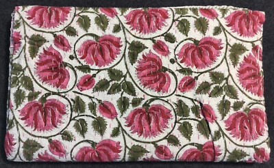 indian handmade Cotton kantha Quilt hand Block print king Size Bedspread Blanket - Image 1 of 4