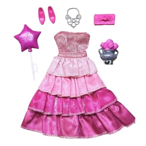 Barbie Doll Happy Birthday Outfit Lot Pink Glitter Dress Gown Balloon Flowers - Picture 1 of 4