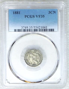 1881 Three Cent Nickel PCGS VF35 Nice Luster Just Graded New Holder #SB53 - Picture 1 of 4
