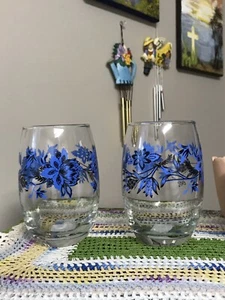 Nuevo con etiquetas dos (2) barras de jugo de whisky flores azules en cristal de 3,5" de 15 oz - Imagen 1 de 5