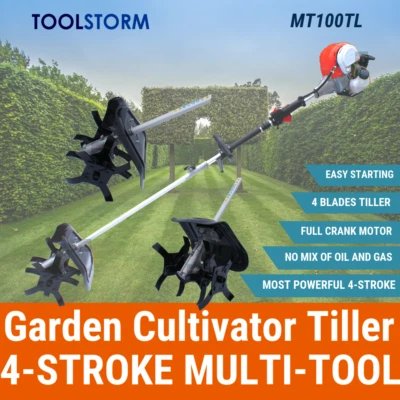 4-STROKE Cultivator Tiller Petrol Rotary Hoe Garden 4 Tine Rototiller Multitools - image 1 of 4