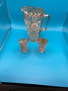 VINTAGE JEANETTE GLASS / MARIGOLD AMBER / COMOS PITCHER & GLASSES - Picture 1 of 13