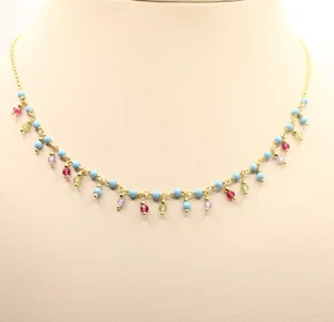 COLLANA ARGENTO PENDENTI DONNA PASTA TURCHESE SPINELLO AMETISTA CM 40-45 EXPLOIT - Foto 1 di 6