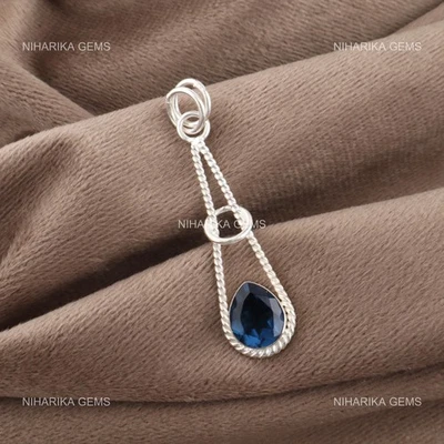 Nuevo colgante de plata esterlina 925 con topacio azul de Londres aniversario hecho a mano Foto 1 de 4