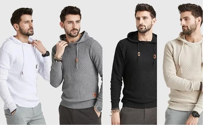 Mens Hooded Sweatshirt Long Sleeve Solid Knitted Hood - Image 1 of 4