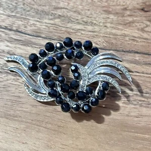 Vintage Retro Monet Art Deco Silver Tone Black Rhinestone Brooch 2” Collectible - Picture 1 of 17