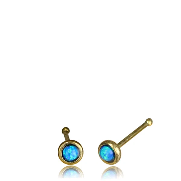 SINGLE 20G TRIBAL BRASS FAUX BLUE OPAL STONE STUD NOSE PIN NOSE BONE 7MM POST - Image 1 of 1