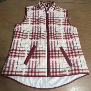 Karen Scott Sport Womens Small Quilted Vest Red Plaid Zip Front Pockets Light - Picture 1 of 5