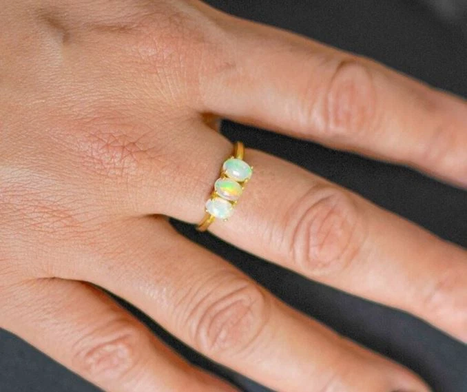Ethiopian Opal Gold Ring, Opal Engagement Ring, 925 Sterling Silver Ring Gift - Image 1 of 4