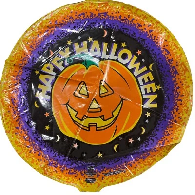 Pioneer Vintage 1998 Mylar Happy Halloween Balloon Pumpkin Party Round 18" New - Image 1 of 4