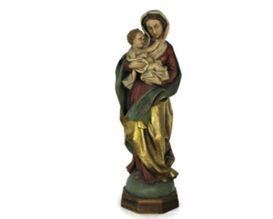 XL Vergine Maria Madonna Bambino Statua in Legno Cappella Policroma 21,25"  - Foto 1 di 9