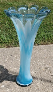 Art Glass Vase Blue White and Clear Vase Large Size 17 3/4" Tall - Picture 1 of 12