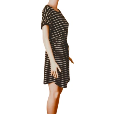 Vestido camiseta a rayas para mujer L blanco y negro manga corta cordón cintura Foto 1 de 4