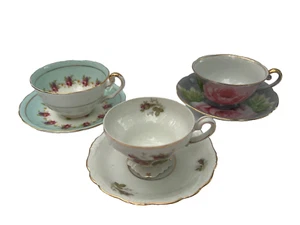 Lot Rose Teetassen Untertassen 2 handbemalt besetzt Japan 1 Victoria C&E Bone China - Bild 1 von 8