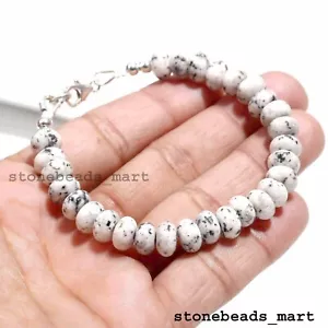 925 Sterlingsilber weißes Howlith Quarz 8-9 mm glattes Rondell Armband 7 Zoll - Bild 1 von 9