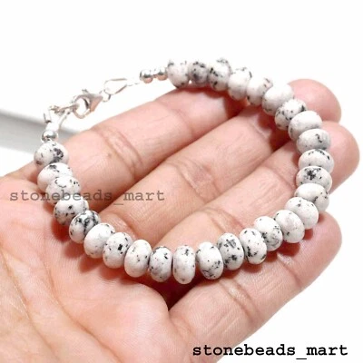 925 Sterlingsilber weißes Howlith Quarz 8-9 mm glattes Rondell Armband 7 Zoll - Bild 1 von 4