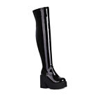 Womens 2023 Chic Shiny Round Toe Platform Chunky Heel Over Knee Boots Shoes