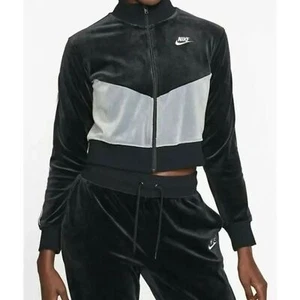 Nike Mujer Negro Gris Heritage Terciopelo BV5046-010 Ropa Deportiva Chaqueta de Pista - Imagen 1 de 11