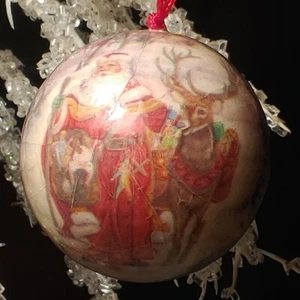 Vintage alte Welt Weihnachtsmann Pappmaché Decoupage Weihnachtsschmuck Kugel #4 - Bild 1 von 3