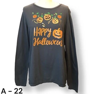 Happy Halloween Pumpkin Patch Top Shirt Gray Graphic Womens Long Sleeve Sz XL - Picture 1 of 6