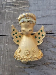 Vintage MYLU Gold tone With Blue Rhinestones ANGEL Pin Brooch Rare - Picture 1 of 12