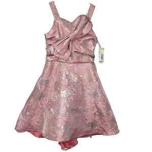 NWT Nannette Pink Floral Girl Dress Bow Lined Back Zip 12 - Picture 1 of 11