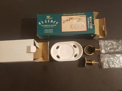 NEW Vincent Regency Toothbrush Holder White Porcelain Gold Accent Solid Brass - Изображение 1 из 4