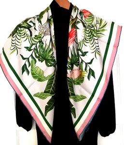 43"x43" Birds/Monkey Print Pure Mulberry Twill Silk 16momme Double-sided Scarf - Picture 1 of 11