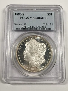 1880-S MORGAN SILVER DOLLAR PCGS MS64 DMPL DEEP MIRROR PROOF LIKE 6XXD25 - Picture 1 of 4
