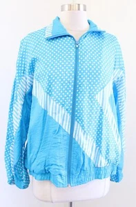 Vtg 90s Blue White Striped Polka Dot Retro Windbreaker Track Jacket Size M - Picture 1 of 4
