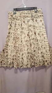 Tribal Stretch Exclusive Skirt Size Medium Zip Side Lined Tan Brown White - Picture 1 of 8