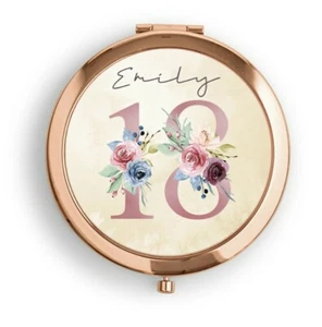 Specchio tascabile compatto oro rosa personalizzato regalo 18° compleanno rosa floreale - Foto 1 di 3