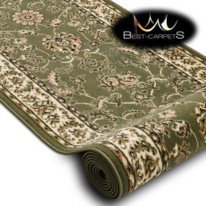 Modern Hall Carpet Runner BCF "MORAD" Klasyk flowers classic GREEN 60-150 cm - Picture 1 of 12