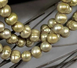 Lime Green Freshwater Potato Pearl Beads 6mm 16" Strand 833 - Picture 1 of 2