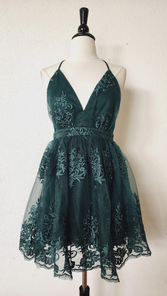 Vestido Anthropologie Encaje Nuevo Talla Pequeña XS Verde Bordado Malla Elegante Boda Foto 1 de 4