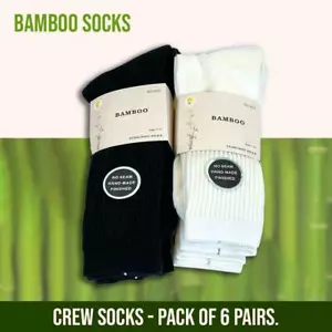 Bamboo Socks Crew Sock Business Work Men Women s7-11 Black White Pack of 6 pairs - Foto 1 di 12