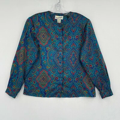 Top De Colección Diane von Furstenberg Botón Delantero Talla 8 Azul Púrpura Rojo Paisley Satinado Foto 1 de 4