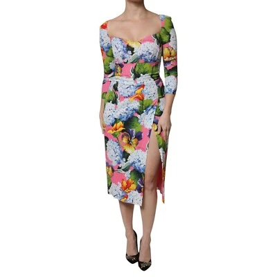 DOLCE & GABBANA Dress Multicolor Floral Side Slit Midi IT48/US14/XXL RRP 4130usd - Image 1 of 4