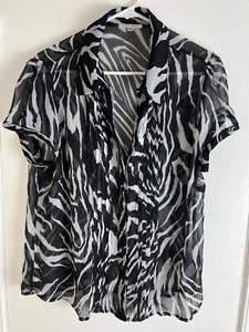 Harve Bernad Lightweight Transparent women Top Shirt short-sleeve Button Black - Picture 1 of 13