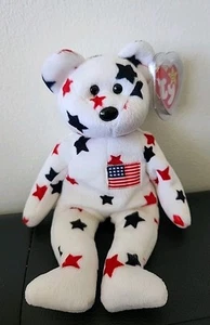 TY GLORY Beanie Baby with Numbered Tush Tag 1998 and Tag Errors 1997 White/Stars - Picture 1 of 5