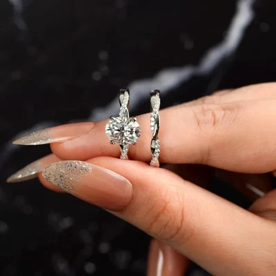 2Ct Oval Cut Lab Created Diamond Wedding Bridal Ring Set 14K White Gold Plated Foto 1 de 4