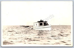 K40/ Houghton lake Michigan RPPC Postcard c1910 Fishing Boat Caravan 73 - Picture 1 of 2