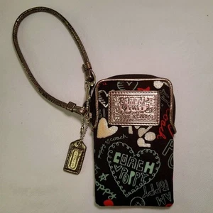 COACH Signature Poppy Graffiti Mini Case Wristlet Cell Card Camera Holder - Picture 1 of 20