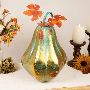 Northlight 14-Inch Orange and Green Elongated Autumn Pumpkin Tabletop Decor - Picture 1 of 8
